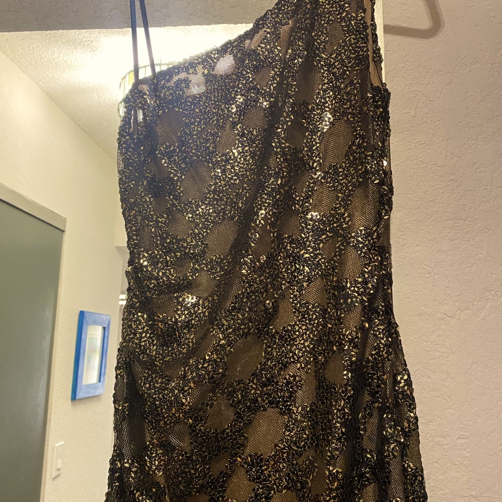 Designer copper bronze beaded gown